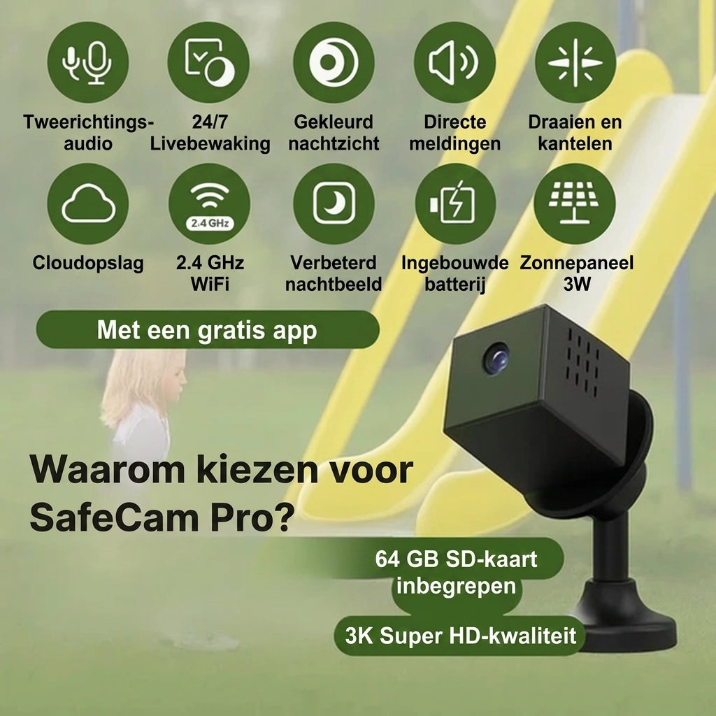 SafeCam Pro™ | Sécurité totale – même sans internet ni électricité