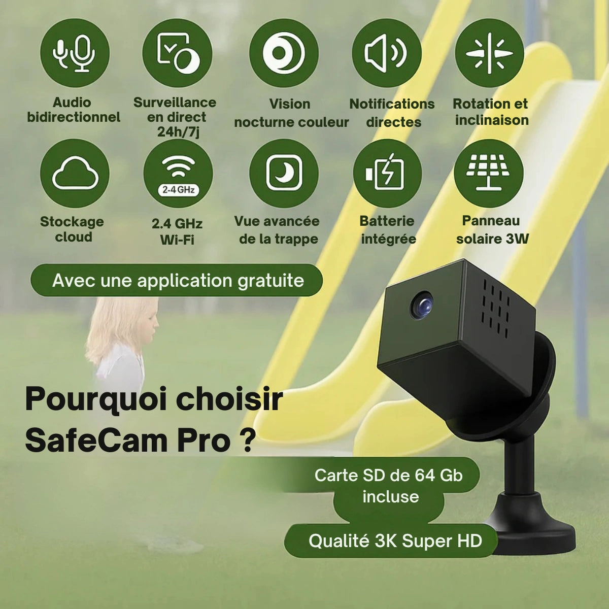 SafeCam Pro™ | Sécurité totale – même sans internet ni électricité